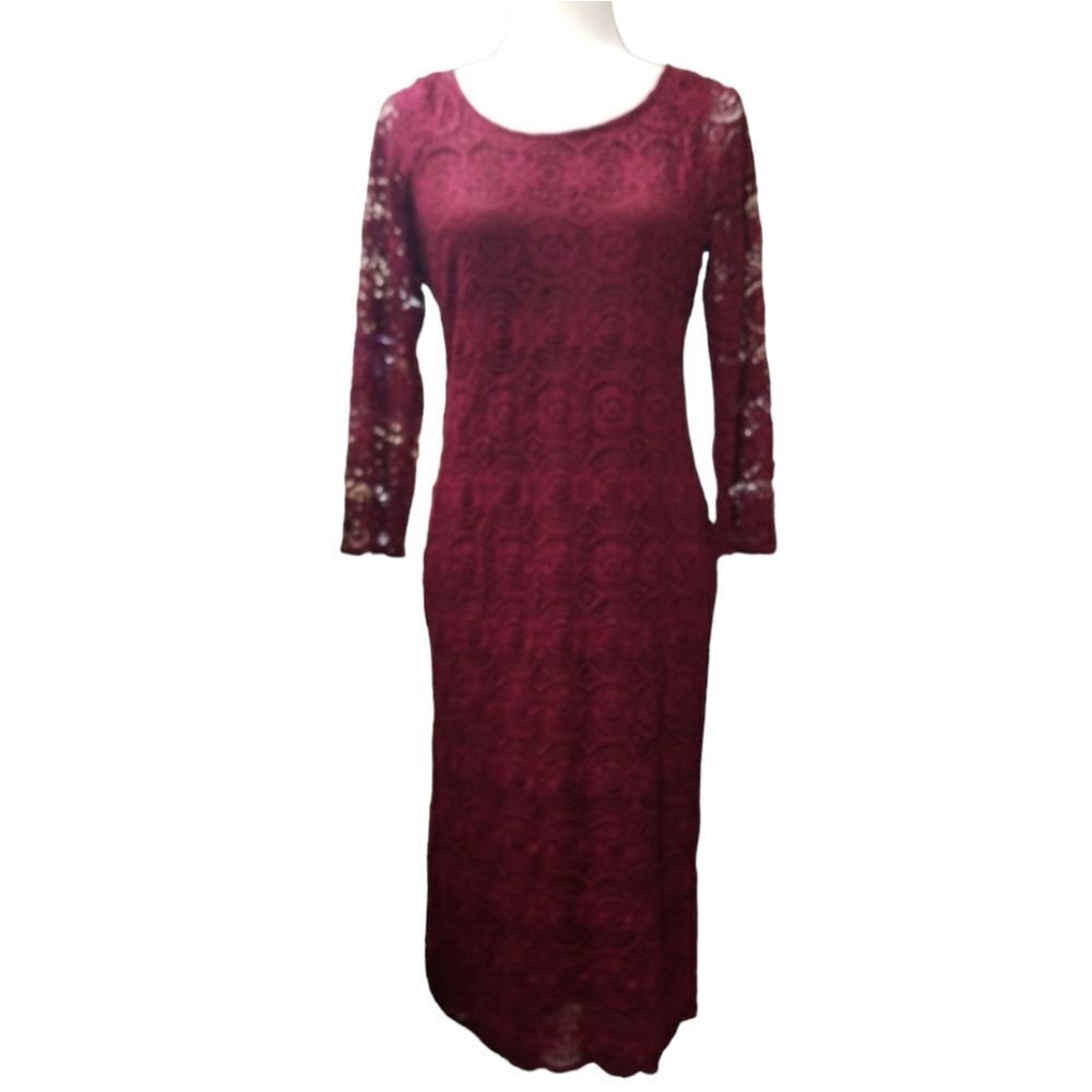 Liz Claiborne Lace Midi Shift Dress Burgundy Size 8